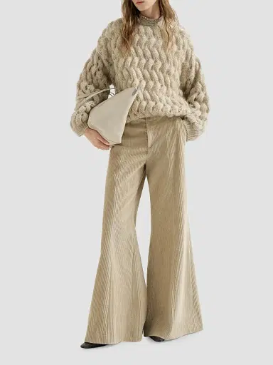 Brunello Cucinelli Women's Cotton Corduroy Wide Flare Trousers - Cream | Thumbnail 6 Brunello Cucinelli Women's Cotton Corduroy Wide Flare Trousers - Cream | Thumbnail 6