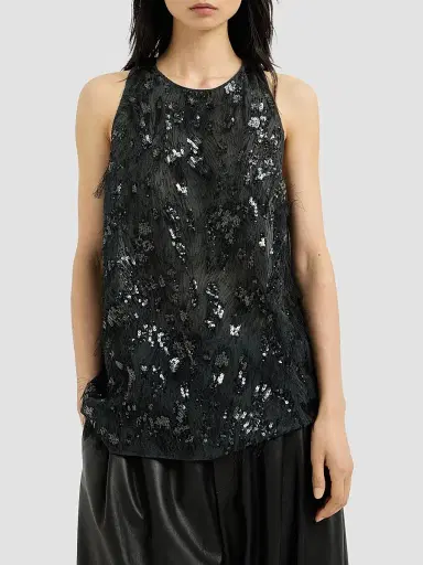 Brunello Cucinelli Women's Crispy Silk Top with Dazzling Lynx Embroidery | Thumbnail 2 Brunello Cucinelli Women's Crispy Silk Top with Dazzling Lynx Embroidery | Thumbnail 2