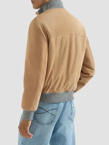 Brunello Cucinelli Men's Suede Bomber Jacket with Thermore Padding - Sand | Thumbnail 3 Brunello Cucinelli Men's Suede Bomber Jacket with Thermore Padding - Sand | Thumbnail 3