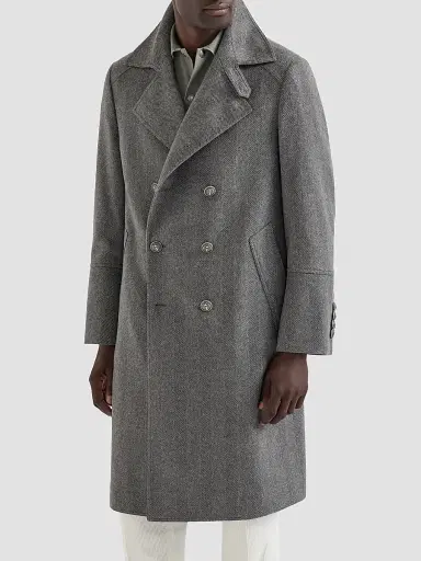 Brunello Cucinelli Men's Cashmere Chevron Flannel One-and-a Half Breasted Coat | Thumbnail 2 Brunello Cucinelli Men's Cashmere Chevron Flannel One-and-a Half Breasted Coat | Thumbnail 2