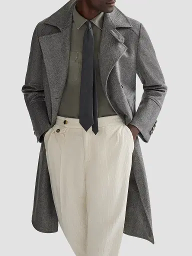 Brunello Cucinelli Men's Cashmere Chevron Flannel One-and-a Half Breasted Coat | Thumbnail 4 Brunello Cucinelli Men's Cashmere Chevron Flannel One-and-a Half Breasted Coat | Thumbnail 4