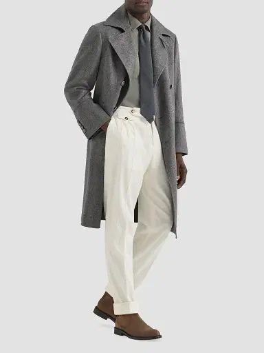 Brunello Cucinelli Men's Cashmere Chevron Flannel One-and-a Half Breasted Coat | Thumbnail 6 Brunello Cucinelli Men's Cashmere Chevron Flannel One-and-a Half Breasted Coat | Thumbnail 6