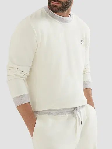 Brunello Cucinelli Men's Cotton French Terry Sweatshirt With Embroidery - Off White | Thumbnail 3 Brunello Cucinelli Men's Cotton French Terry Sweatshirt With Embroidery - Off White | Thumbnail 3