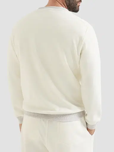Brunello Cucinelli Men's Cotton French Terry Sweatshirt With Embroidery - Off White | Thumbnail 4 Brunello Cucinelli Men's Cotton French Terry Sweatshirt With Embroidery - Off White | Thumbnail 4