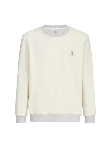 Brunello Cucinelli Men's Cotton French Terry Sweatshirt With Embroidery - Off White | Thumbnail 1 Brunello Cucinelli Men's Cotton French Terry Sweatshirt With Embroidery - Off White | Thumbnail 1