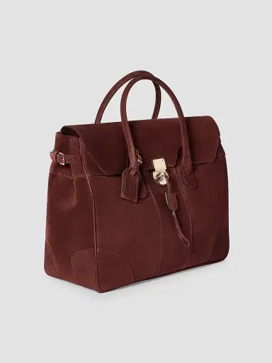 Brunello Cucinelli Men's Suede Boston Bag - Burgundy | Thumbnail 4 Brunello Cucinelli Men's Suede Boston Bag - Burgundy | Thumbnail 4