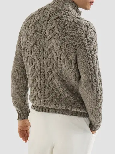 Brunello Cucinelli Men's Cable Knit Cardigan in Cashmere Feather Yarn | Thumbnail 4 Brunello Cucinelli Men's Cable Knit Cardigan in Cashmere Feather Yarn | Thumbnail 4