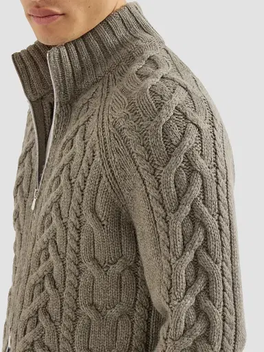 Brunello Cucinelli Men's Cable Knit Cardigan in Cashmere Feather Yarn | Thumbnail 5 Brunello Cucinelli Men's Cable Knit Cardigan in Cashmere Feather Yarn | Thumbnail 5