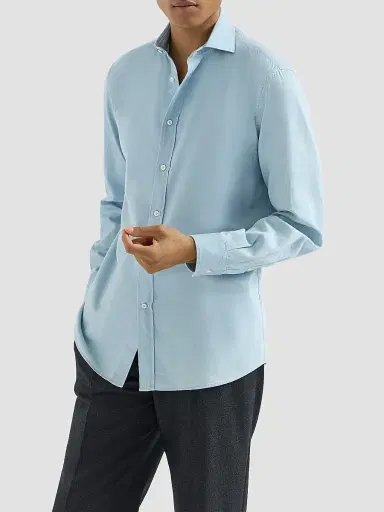 Brunello Cucinelli Men's Lightweight Denim Shirt with Spread Collar - Light Denim - Size XXXXL | Thumbnail 2 Brunello Cucinelli Men's Lightweight Denim Shirt with Spread Collar - Light Denim - Size XXXXL | Thumbnail 2
