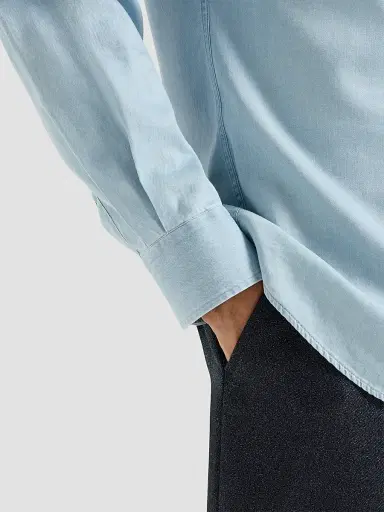Brunello Cucinelli Men's Lightweight Denim Shirt with Spread Collar - Light Denim - Size XXXXL | Thumbnail 5 Brunello Cucinelli Men's Lightweight Denim Shirt with Spread Collar - Light Denim - Size XXXXL | Thumbnail 5