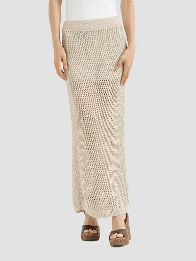 Brunello Cucinelli Women's Dazzling Texture Net Knit Skirt - Sand | Thumbnail 2 Brunello Cucinelli Women's Dazzling Texture Net Knit Skirt - Sand | Thumbnail 2