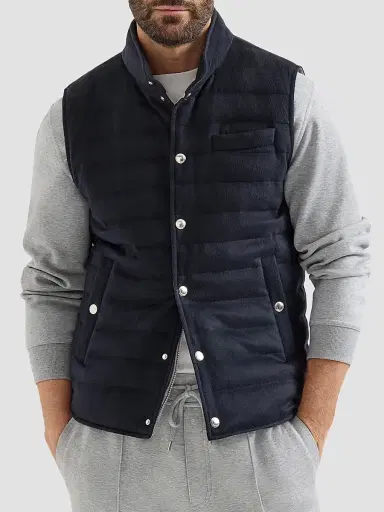 Brunello Cucinelli Men's Lightweight Cashmere Flannel Down Vest - Dark Grey | Thumbnail 2 Brunello Cucinelli Men's Lightweight Cashmere Flannel Down Vest - Dark Grey | Thumbnail 2
