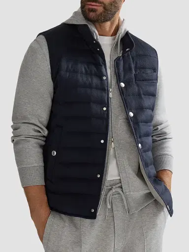 Brunello Cucinelli Men's Lightweight Cashmere Flannel Down Vest - Dark Grey | Thumbnail 4 Brunello Cucinelli Men's Lightweight Cashmere Flannel Down Vest - Dark Grey | Thumbnail 4