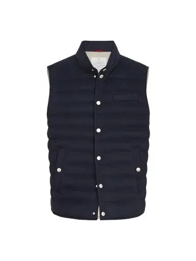 Brunello Cucinelli Men's Lightweight Cashmere Flannel Down Vest - Dark Grey | Thumbnail 1 Brunello Cucinelli Men's Lightweight Cashmere Flannel Down Vest - Dark Grey | Thumbnail 1