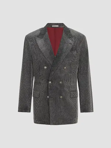 Brunello Cucinelli Men's Frosted Cotton Corduroy One-and-a-Half Breasted Tailor Blazer - Grey | Thumbnail 2 Brunello Cucinelli Men's Frosted Cotton Corduroy One-and-a-Half Breasted Tailor Blazer - Grey | Thumbnail 2