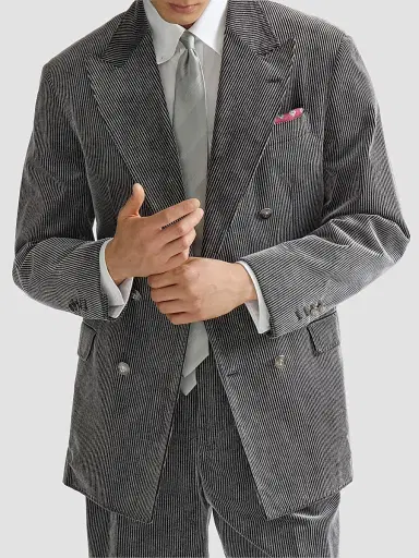 Brunello Cucinelli Men's Frosted Cotton Corduroy One-and-a-Half Breasted Tailor Blazer - Grey | Thumbnail 4 Brunello Cucinelli Men's Frosted Cotton Corduroy One-and-a-Half Breasted Tailor Blazer - Grey | Thumbnail 4