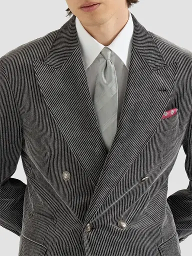 Brunello Cucinelli Men's Frosted Cotton Corduroy One-and-a-Half Breasted Tailor Blazer - Grey | Thumbnail 5 Brunello Cucinelli Men's Frosted Cotton Corduroy One-and-a-Half Breasted Tailor Blazer - Grey | Thumbnail 5