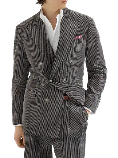 Brunello Cucinelli Men's Frosted Cotton Corduroy One-and-a-Half Breasted Tailor Blazer - Grey | Thumbnail 1 Brunello Cucinelli Men's Frosted Cotton Corduroy One-and-a-Half Breasted Tailor Blazer - Grey | Thumbnail 1
