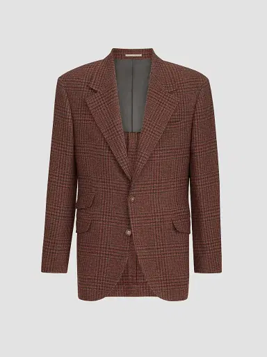 Brunello Cucinelli Men's Cashmere Prince of Wales Cavallo Tailor Blazer - Brown | Thumbnail 2 Brunello Cucinelli Men's Cashmere Prince of Wales Cavallo Tailor Blazer - Brown | Thumbnail 2