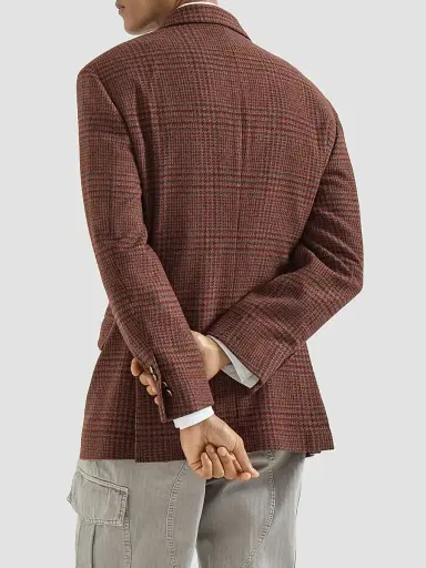 Brunello Cucinelli Men's Cashmere Prince of Wales Cavallo Tailor Blazer - Brown | Thumbnail 4 Brunello Cucinelli Men's Cashmere Prince of Wales Cavallo Tailor Blazer - Brown | Thumbnail 4