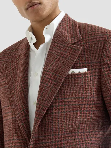 Brunello Cucinelli Men's Cashmere Prince of Wales Cavallo Tailor Blazer - Brown | Thumbnail 5 Brunello Cucinelli Men's Cashmere Prince of Wales Cavallo Tailor Blazer - Brown | Thumbnail 5