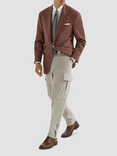 Brunello Cucinelli Men's Cashmere Prince of Wales Cavallo Tailor Blazer - Brown | Thumbnail 6 Brunello Cucinelli Men's Cashmere Prince of Wales Cavallo Tailor Blazer - Brown | Thumbnail 6