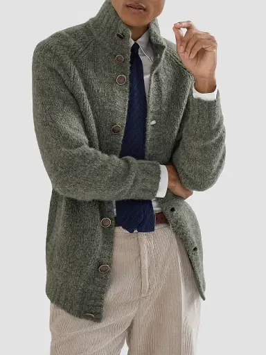 Brunello Cucinelli Men's Cashmere and Silk Cardigan - Military | Thumbnail 4 Brunello Cucinelli Men's Cashmere and Silk Cardigan - Military | Thumbnail 4
