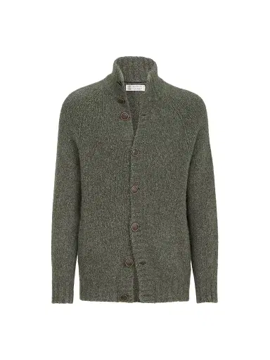 Brunello Cucinelli Men's Cashmere and Silk Cardigan - Military | Thumbnail 1 Brunello Cucinelli Men's Cashmere and Silk Cardigan - Military | Thumbnail 1