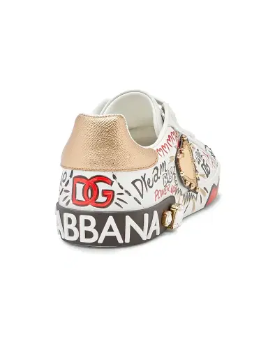 Dolce & Gabbana Women's Embellished Printed Leather Low-Top Sneakers - Bianco Oro Antico | Thumbnail 2 Dolce & Gabbana Women's Embellished Printed Leather Low-Top Sneakers - Bianco Oro Antico | Thumbnail 2