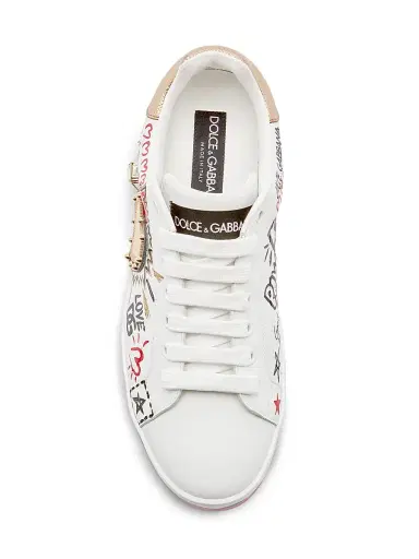 Dolce & Gabbana Women's Embellished Printed Leather Low-Top Sneakers - Bianco Oro Antico | Thumbnail 3 Dolce & Gabbana Women's Embellished Printed Leather Low-Top Sneakers - Bianco Oro Antico | Thumbnail 3