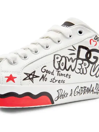Dolce & Gabbana Women's Embellished Printed Leather Low-Top Sneakers - Bianco Oro Antico | Thumbnail 5 Dolce & Gabbana Women's Embellished Printed Leather Low-Top Sneakers - Bianco Oro Antico | Thumbnail 5