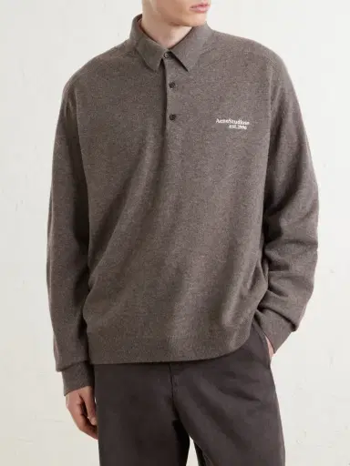 Acne Studios Oversized Logo-Embroidered Wool and Yak-Blend Polo Sweater - Men | Thumbnail 3 Acne Studios Oversized Logo-Embroidered Wool and Yak-Blend Polo Sweater - Men | Thumbnail 3