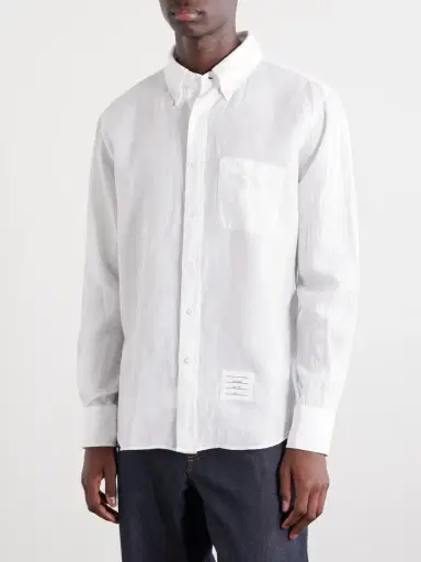 Thom Browne Logo-Appliquéd 4-Bar Linen Shirt - Men | Thumbnail 3 Thom Browne Logo-Appliquéd 4-Bar Linen Shirt - Men | Thumbnail 3
