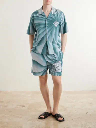 Versace Wide-leg Printed Cotton-Poplin Shorts - Men | Thumbnail 2 Versace Wide-leg Printed Cotton-Poplin Shorts - Men | Thumbnail 2