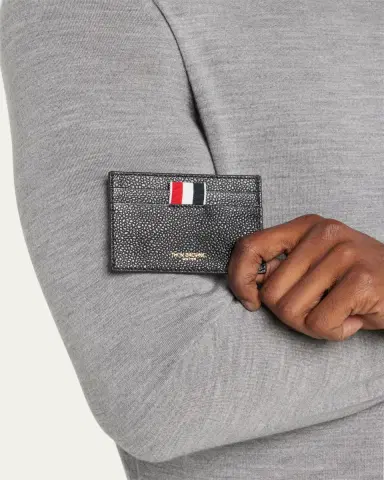 Thom Browne Men's Pebble Grain Leather Card Holder | Thumbnail 2 Thom Browne Men's Pebble Grain Leather Card Holder | Thumbnail 2