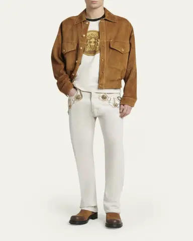 Versace Men's Crystal-Embroidered Straight-Leg Denim Jeans | Thumbnail 2 Versace Men's Crystal-Embroidered Straight-Leg Denim Jeans | Thumbnail 2