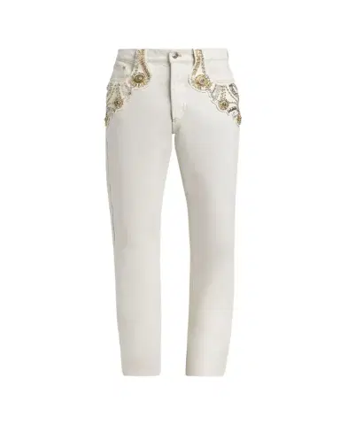 Versace Men's Crystal-Embroidered Straight-Leg Denim Jeans | Thumbnail 1 Versace Men's Crystal-Embroidered Straight-Leg Denim Jeans | Thumbnail 1