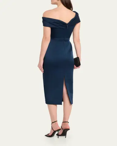 REBECCA VALLANCE Lessa Asymmetric Draped Midi Dress | Thumbnail 3 REBECCA VALLANCE Lessa Asymmetric Draped Midi Dress | Thumbnail 3