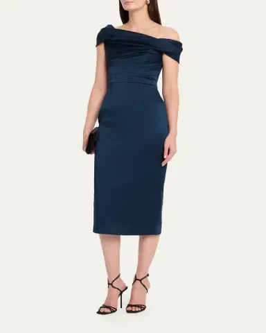 REBECCA VALLANCE Lessa Asymmetric Draped Midi Dress | Thumbnail 4 REBECCA VALLANCE Lessa Asymmetric Draped Midi Dress | Thumbnail 4