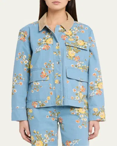 Veronica Beard Leighton Floral Denim Barn Jacket | Thumbnail 4 Veronica Beard Leighton Floral Denim Barn Jacket | Thumbnail 4