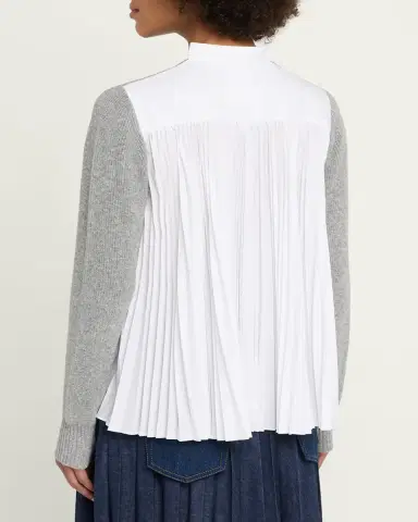Sacai Wool Knit And Cotton Poplin V-Neck Cardigan | Thumbnail 3 Sacai Wool Knit And Cotton Poplin V-Neck Cardigan | Thumbnail 3