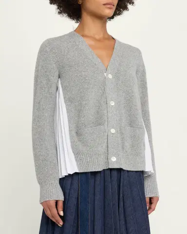 Sacai Wool Knit And Cotton Poplin V-Neck Cardigan | Thumbnail 4 Sacai Wool Knit And Cotton Poplin V-Neck Cardigan | Thumbnail 4