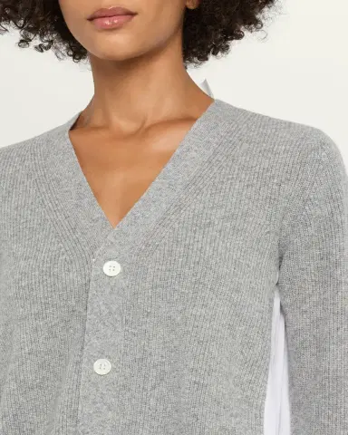 Sacai Wool Knit And Cotton Poplin V-Neck Cardigan | Thumbnail 5 Sacai Wool Knit And Cotton Poplin V-Neck Cardigan | Thumbnail 5