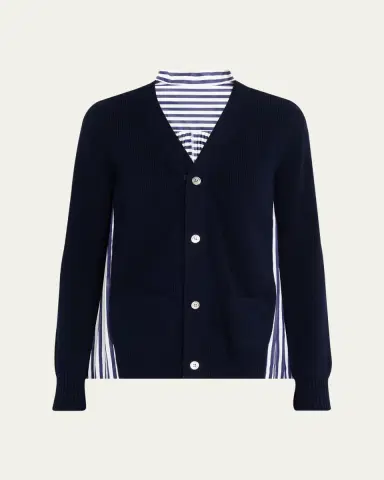 Sacai Wool Knit And Cotton Poplin V-Neck Cardigan | Thumbnail 6 Sacai Wool Knit And Cotton Poplin V-Neck Cardigan | Thumbnail 6