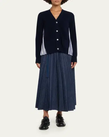 Sacai Wool Knit And Cotton Poplin V-Neck Cardigan | Thumbnail 7 Sacai Wool Knit And Cotton Poplin V-Neck Cardigan | Thumbnail 7