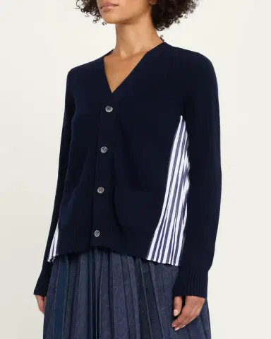 Sacai Wool Knit And Cotton Poplin V-Neck Cardigan | Thumbnail 9 Sacai Wool Knit And Cotton Poplin V-Neck Cardigan | Thumbnail 9