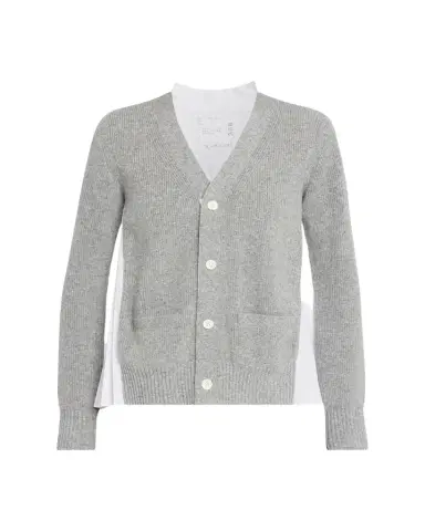 Sacai Wool Knit And Cotton Poplin V-Neck Cardigan | Thumbnail 1 Sacai Wool Knit And Cotton Poplin V-Neck Cardigan | Thumbnail 1