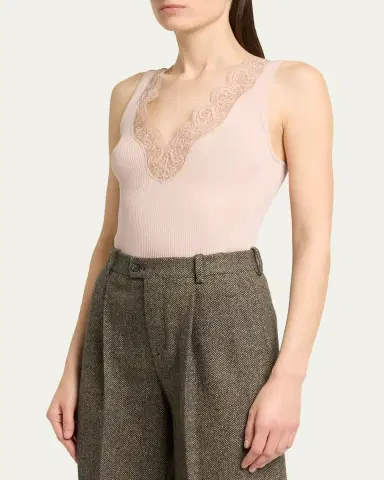 Saint Laurent Ribbed Silk Laced Tank Top | Thumbnail 4 Saint Laurent Ribbed Silk Laced Tank Top | Thumbnail 4