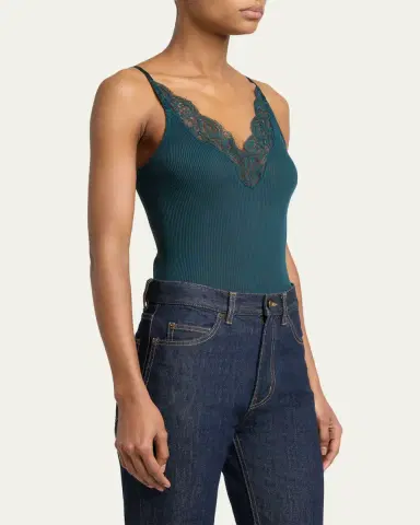 Saint Laurent Ribbed Silk Laced Cami Tank Top | Thumbnail 4 Saint Laurent Ribbed Silk Laced Cami Tank Top | Thumbnail 4