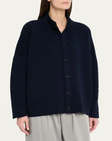 Eskandar 3/4 Width High Neck Cardigan- Mid Length | Thumbnail 4 Eskandar 3/4 Width High Neck Cardigan- Mid Length | Thumbnail 4